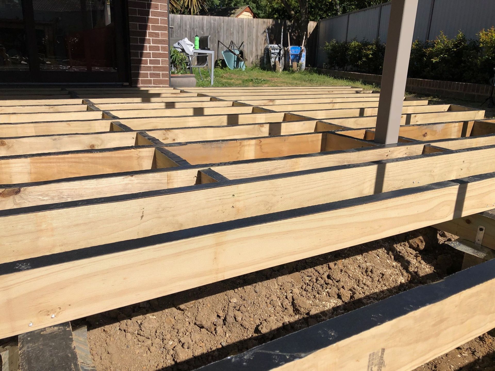 Timber deck frame and joists during a new deck build
